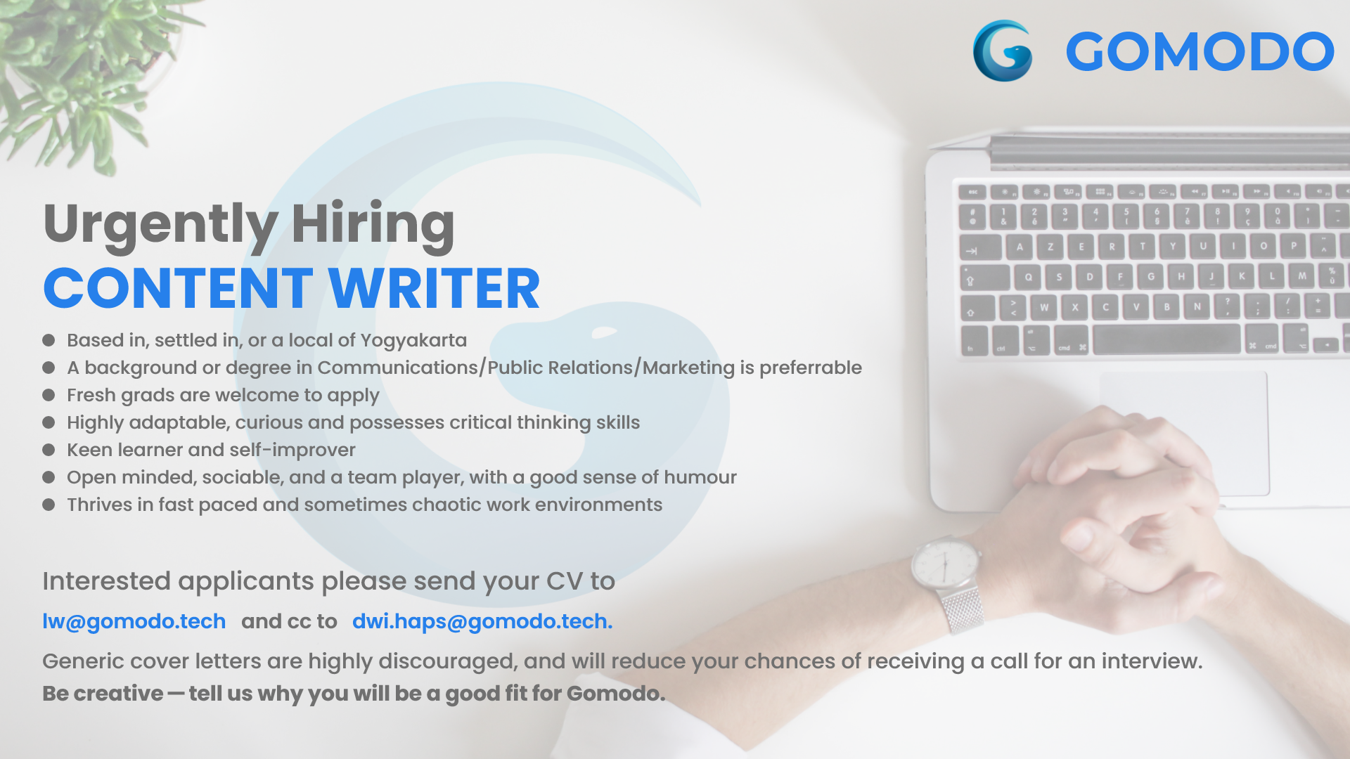 Urgently Hiring: Content Writer. We are urgently looking to hire a