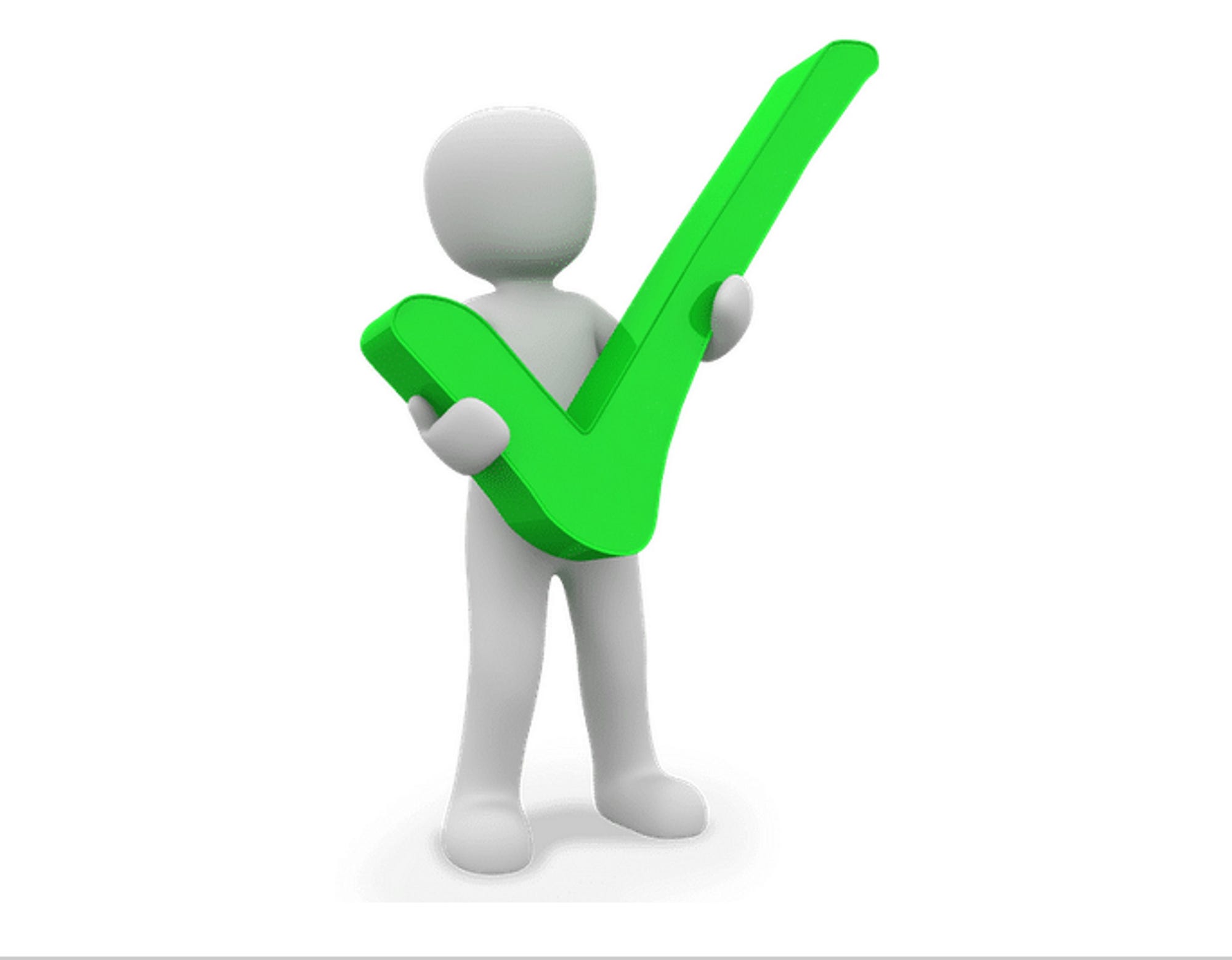 Image of icon man holding a green checkmark