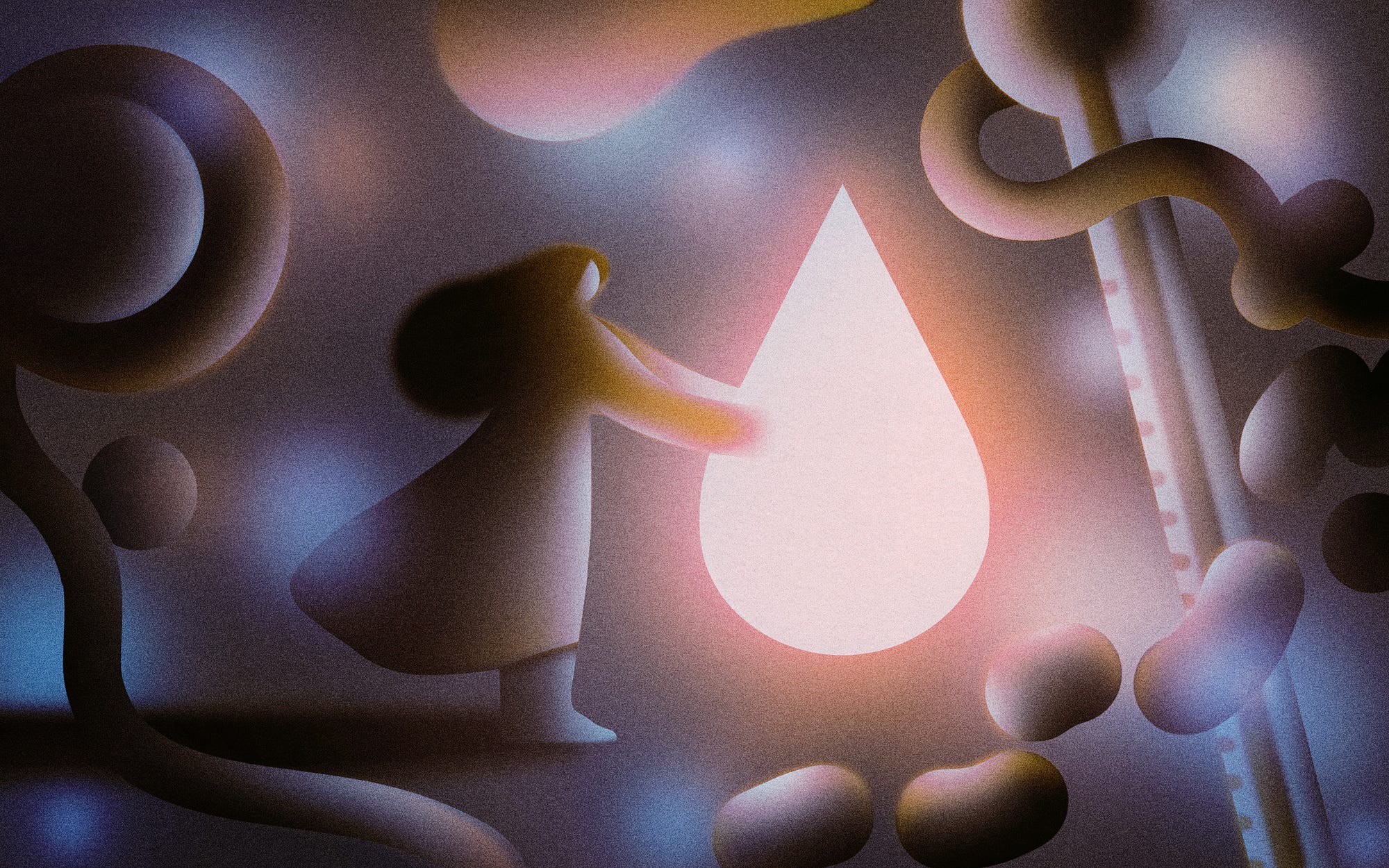 An illustration of a woman holding a glowing tear drop.