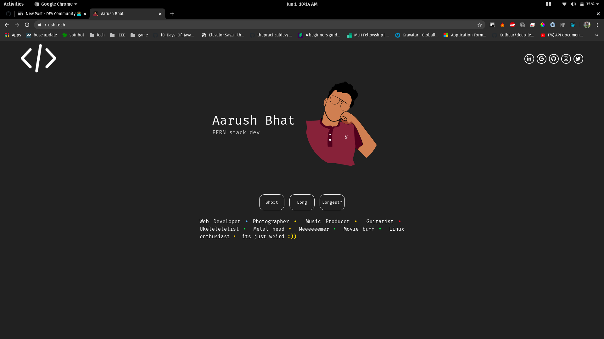 A picture of the home page of my portfolio