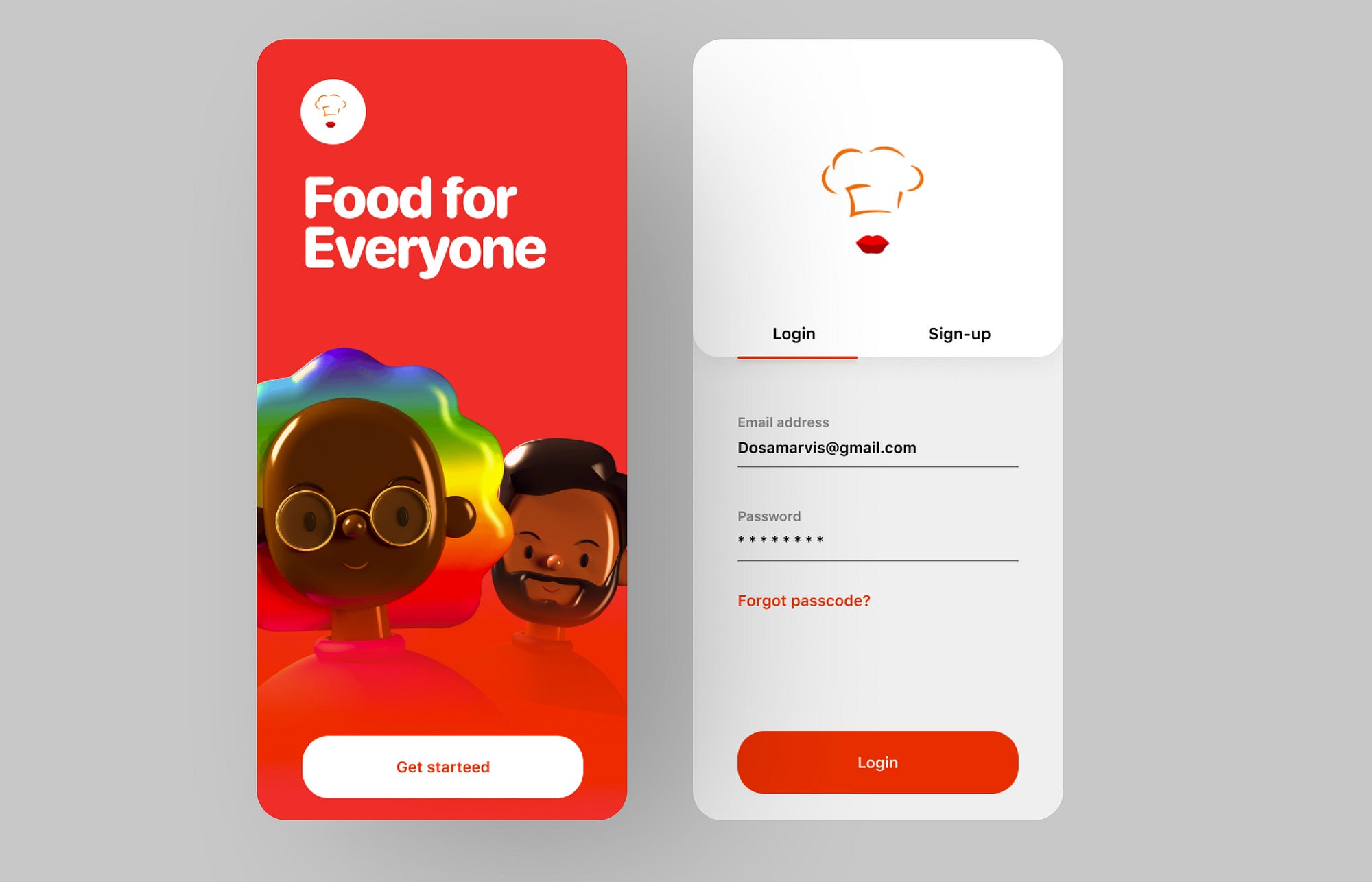 Splash screen / Login & sign up too of Bella Food app Ui/ux