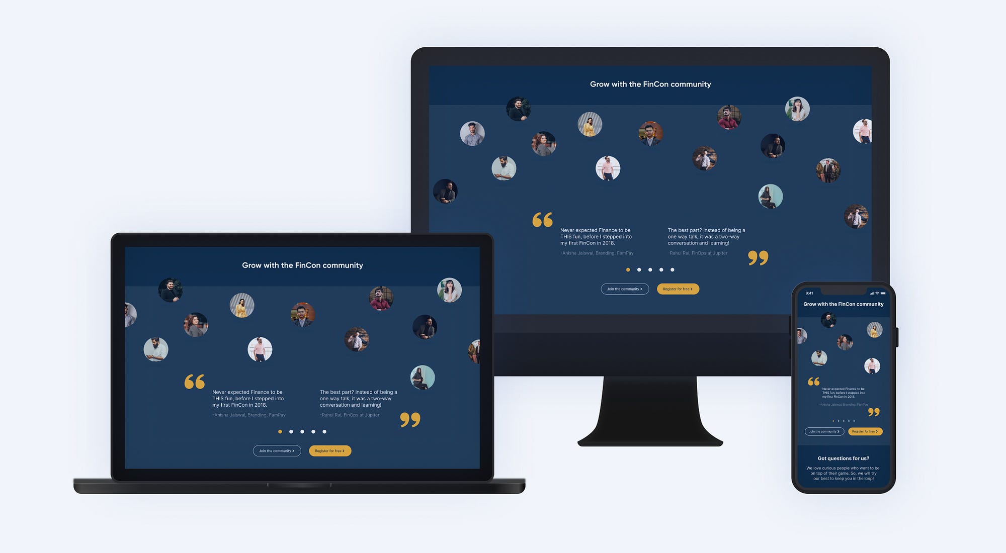 responsive screens of the landing page- iPhone, Macbook and desktop