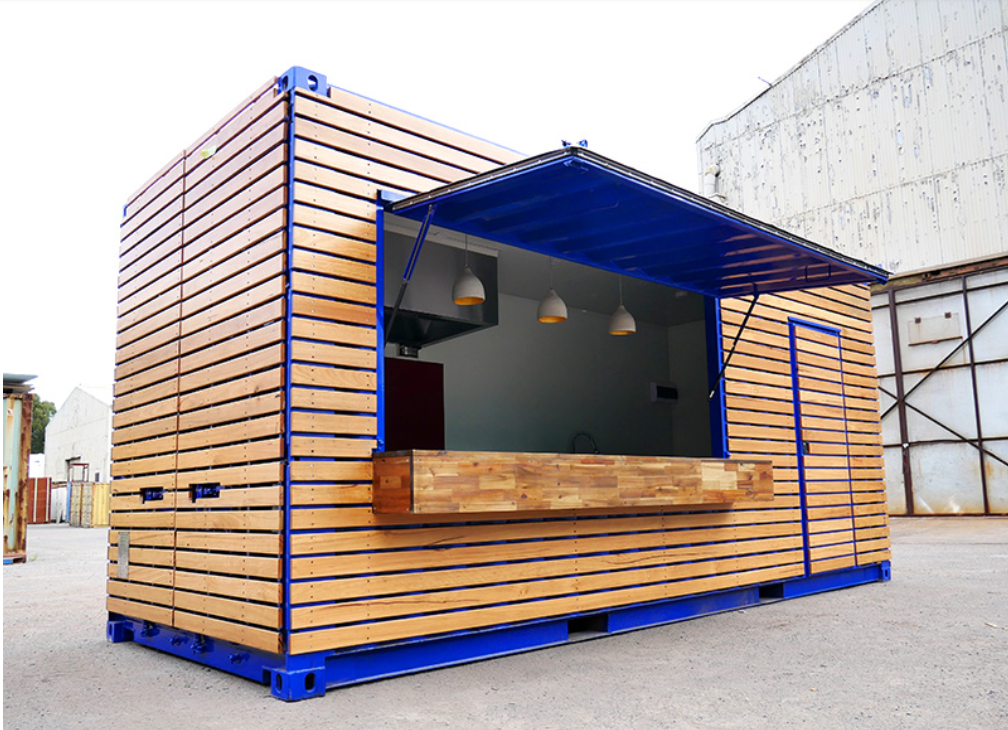 SHIPPING CONTAINER  CAFE  WITH TIMBER FACADE 