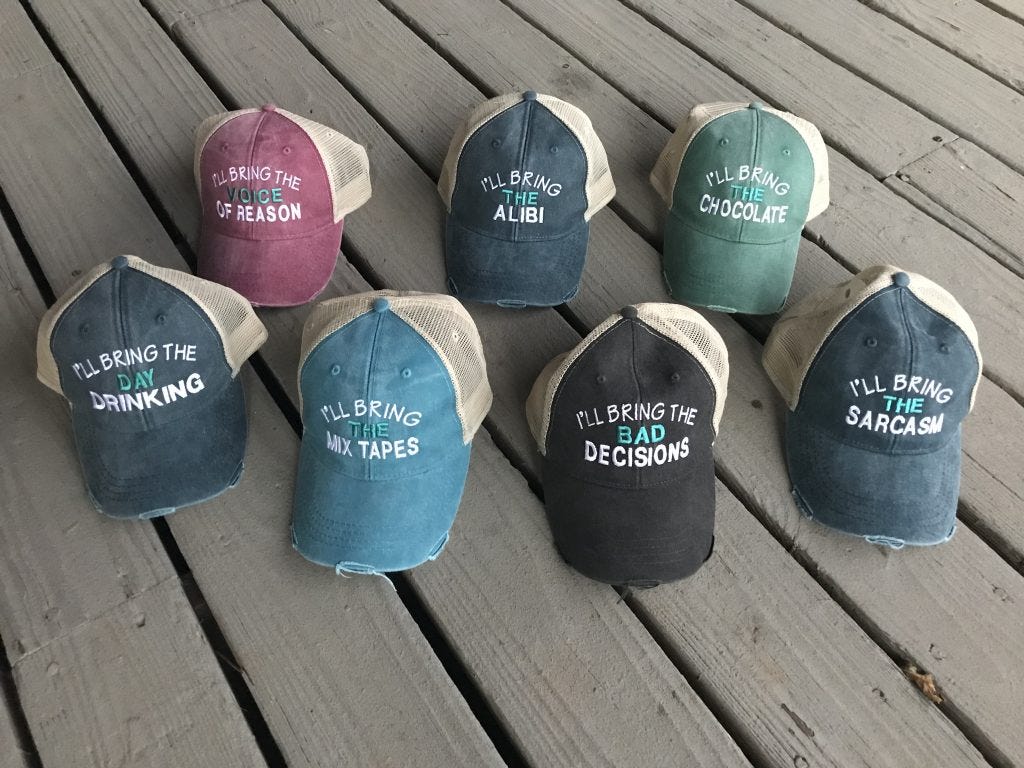 hats with words on them