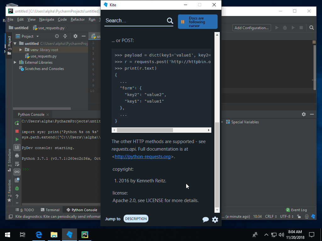 kite for pycharm