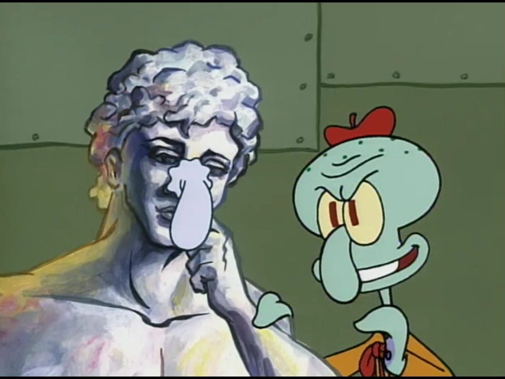 Squidward produces an abstract self-portrait he titles "Bold and Brash...