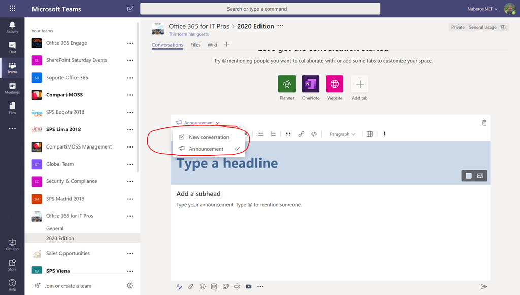Publishing announcements in Teams by Juan Carlos González REgarding 365