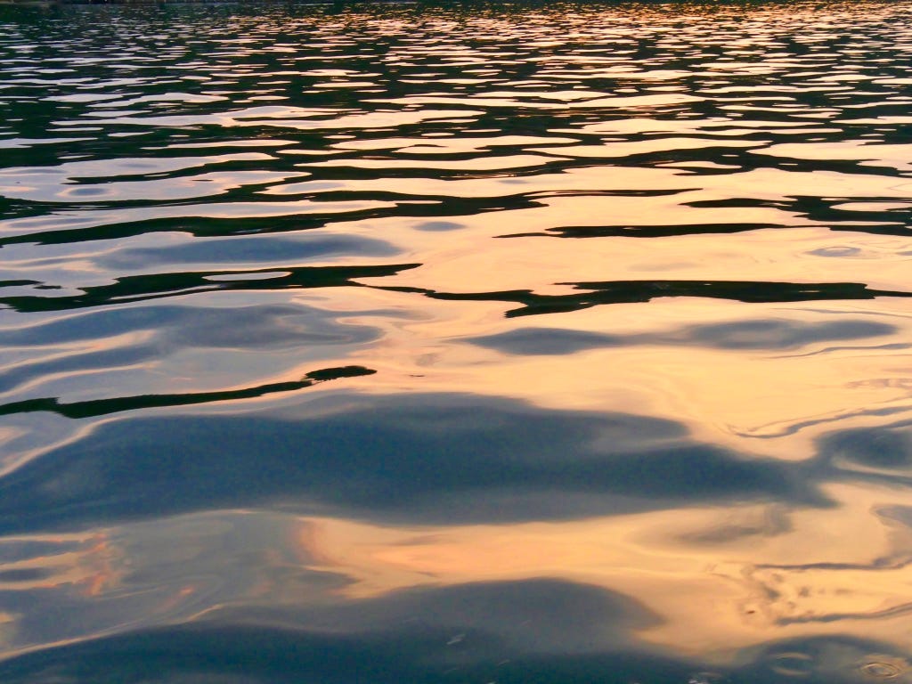 Sunlight glinting off rippling waves on body of water.