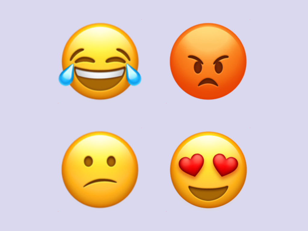 Examples of emoji emotions: laugh, angry, confused, and love emojis