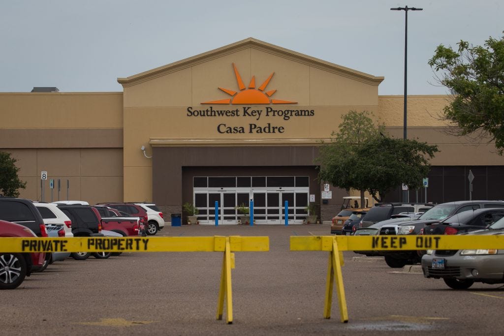 A former Walmart Supercenter repurposed as a migrant children’s shelter, with a new name Southwest Key Programs Casa Padre.