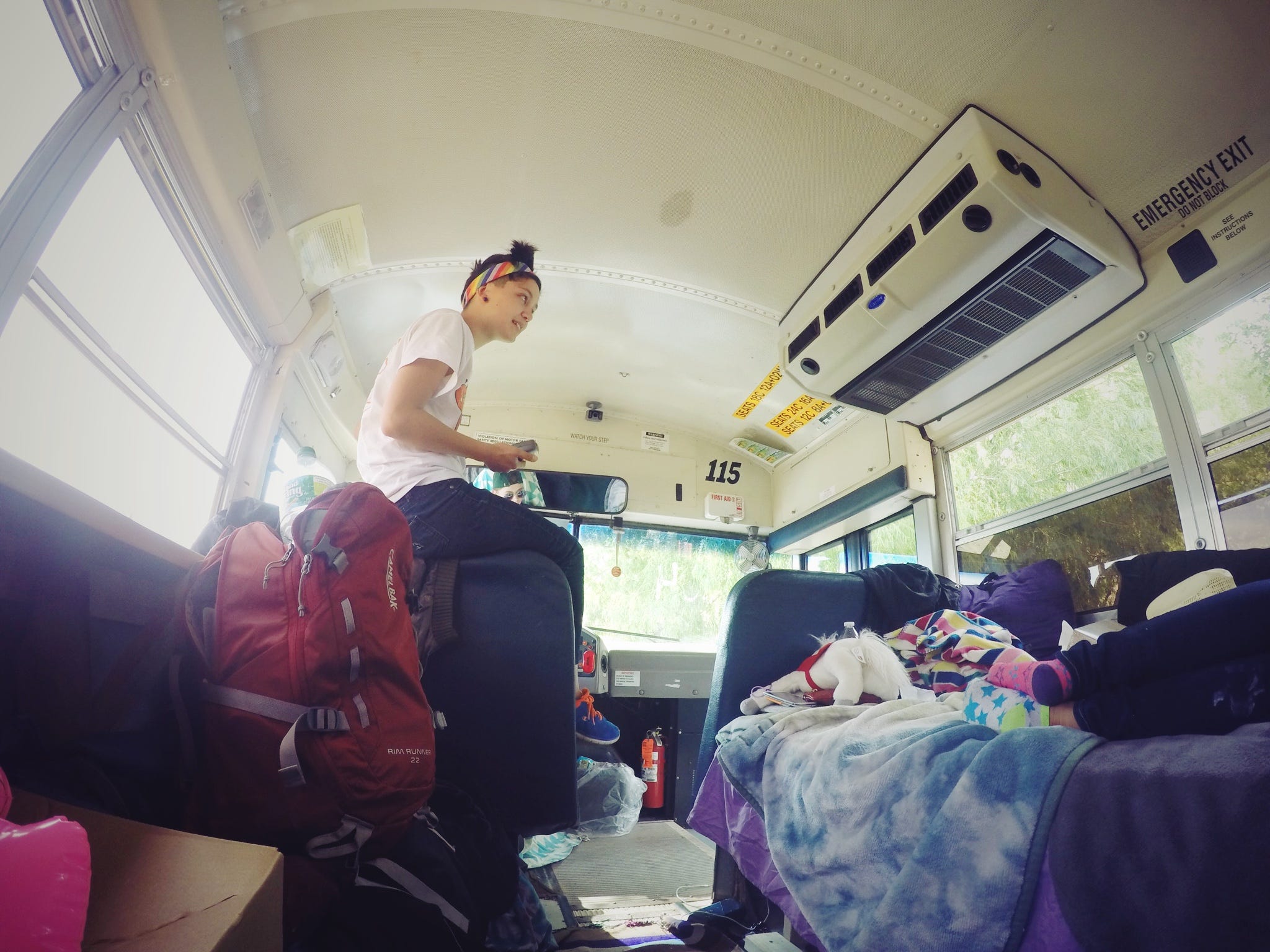 Erin sitting in the bus