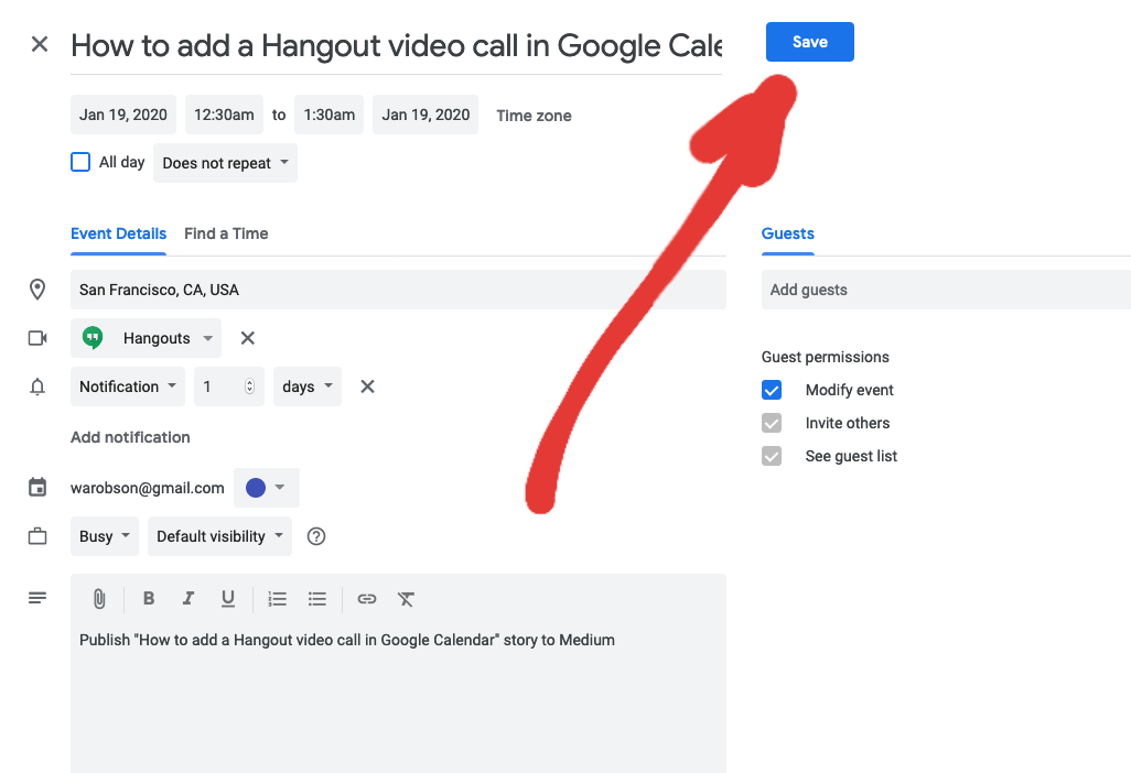 How to add a Hangout video call in Google Calendar Dropout Analytics