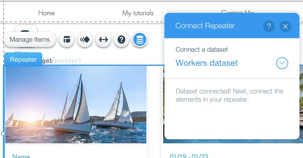 Show data from the database in repeater on Wix site.
