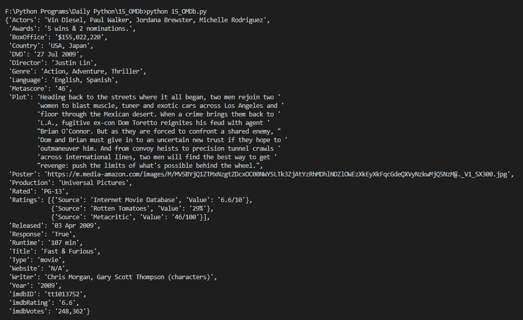 Python script to consume the OMDb API Daily Python 15