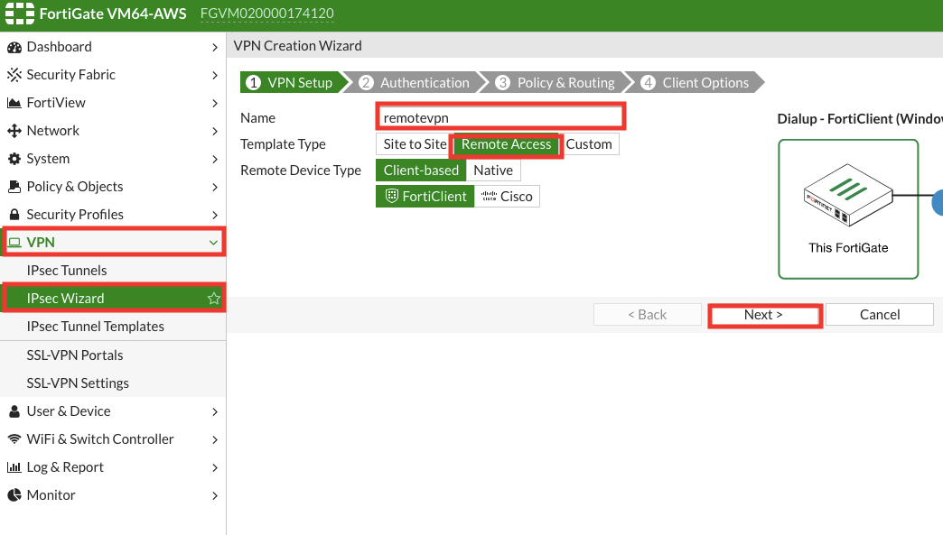 fortinet vpn client setup