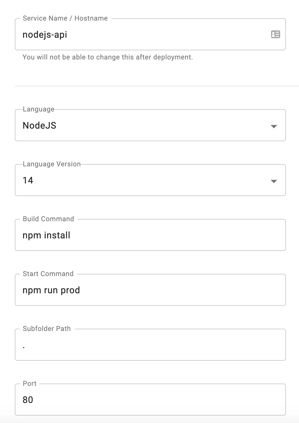 kintohub nodejs api settings
