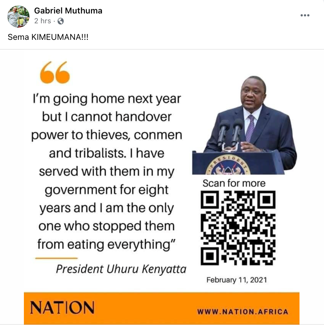 Fake This Digital Card Purportedly By Nation Africa With A Quote By President Kenyatta Is Fabricated By Pesacheck Pesacheck