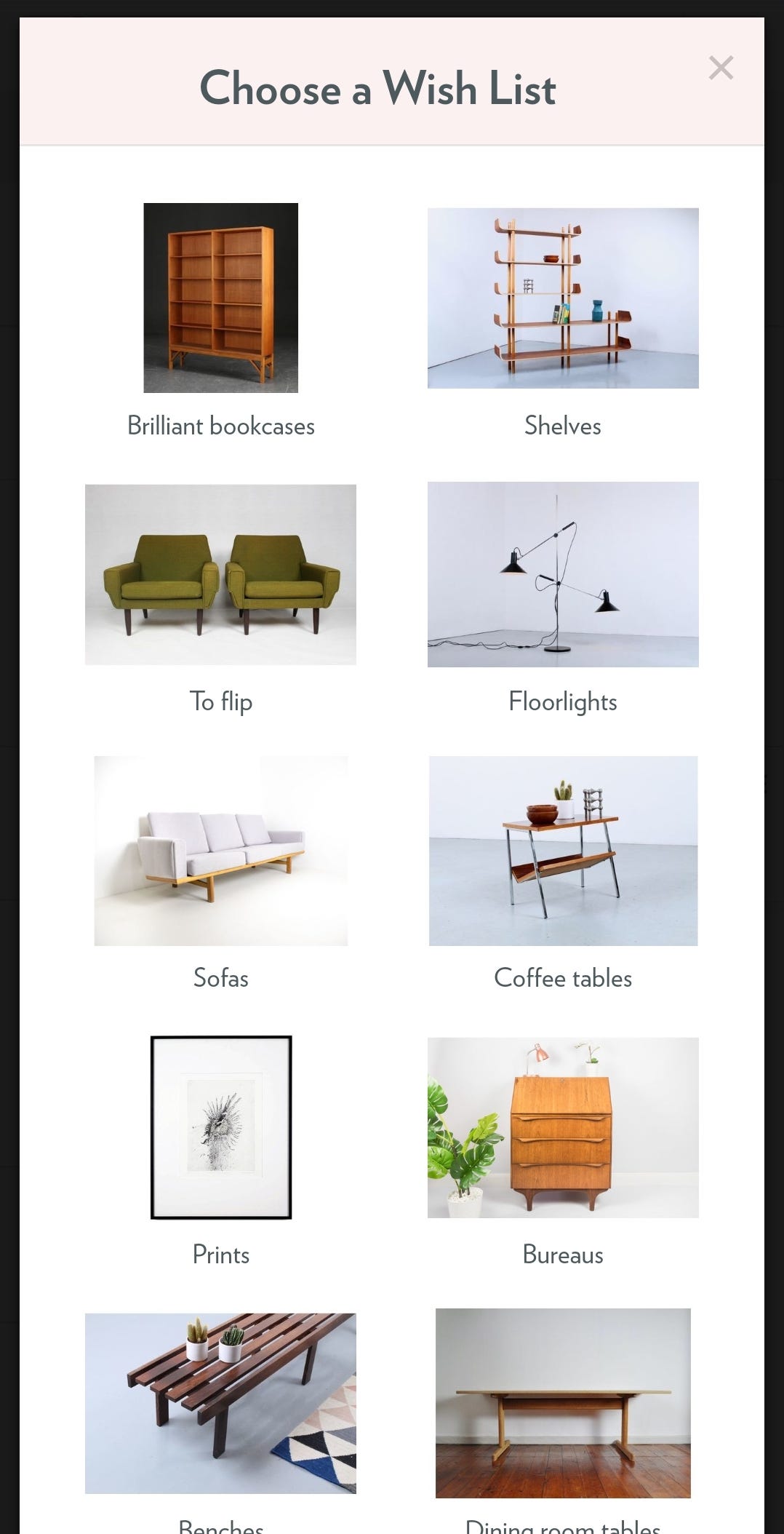 Organise your furniture finds with wish lists on Vinterior.co by Pete