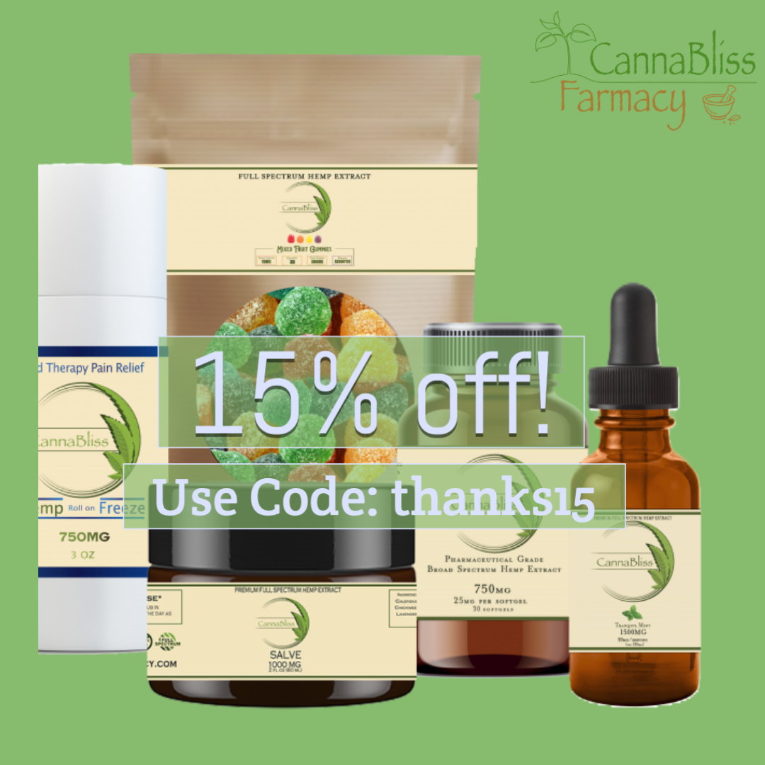 Save 15% off all CannaBliss Farmacy’s Products! Use code: thanks15