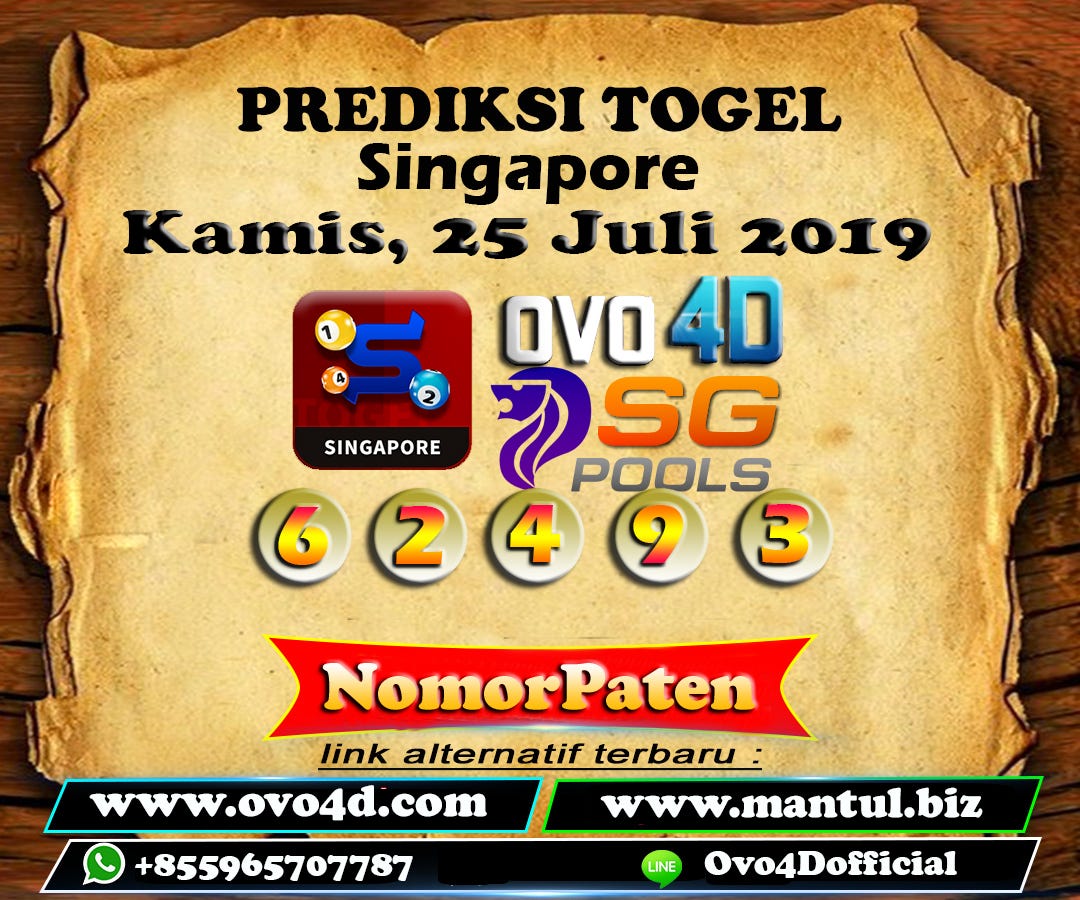 Ovo4D Prediksi Togel Singapore Pools Hari Ini Kamis 25 Juli 2019