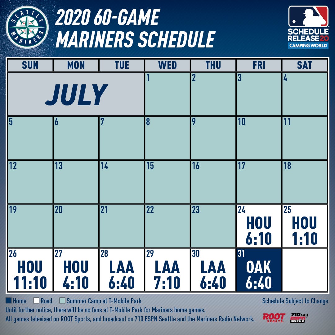 MLB Announces 2020 60Game Regular Season Schedule by Mariners PR