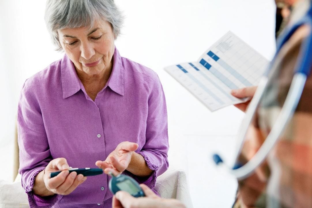 A senior woman taking her glucose levels