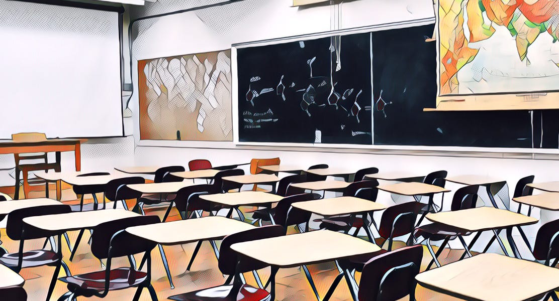 Empty desks in a classroom