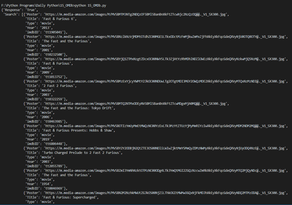 Python script to consume the OMDb API Daily Python 15