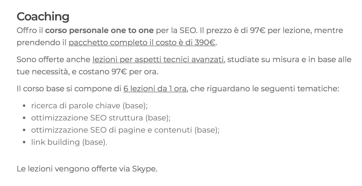 prezzo costo seo online avanzato di un competitor