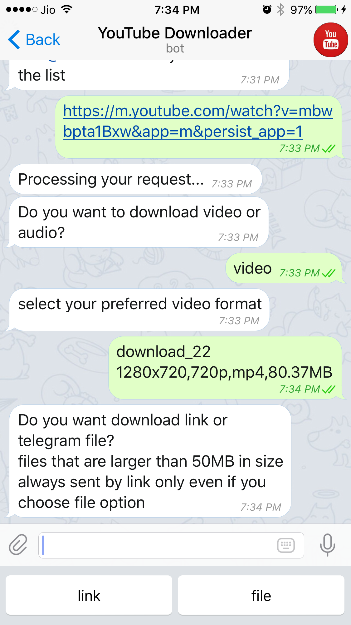 Bot telegram youtube downloader video A bot