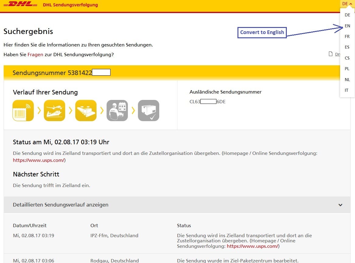 How to convert a German DHL Tracking No. to USPS - Adam J Thaler ...