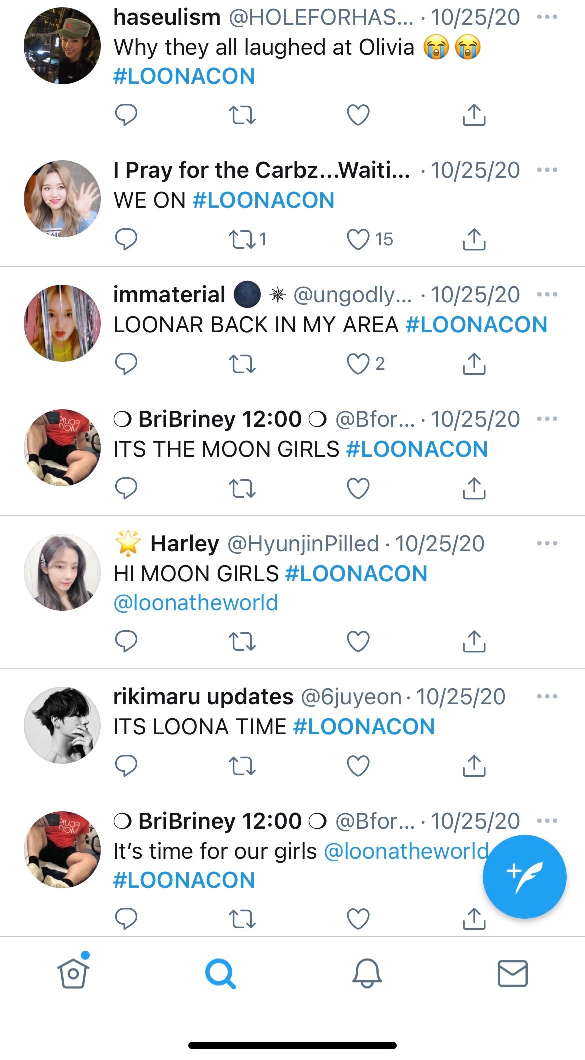 A screenshot of several tweets all containing the #LOONACON