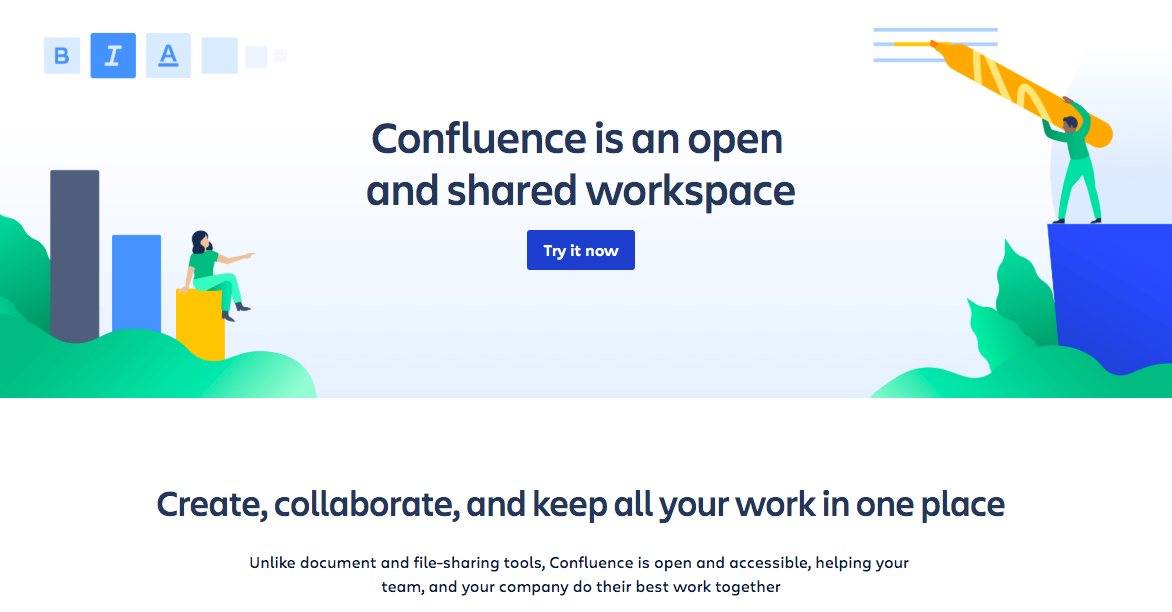 Confluence landing page telling a beautiful story about it.