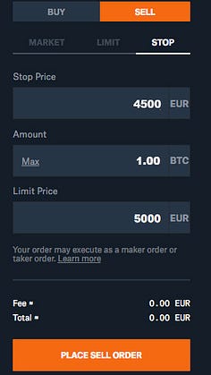 Stop Order Bitcoin La vente se déclenchera lorsque le cours atteindra 5000€ pour 1 Bitcoin.