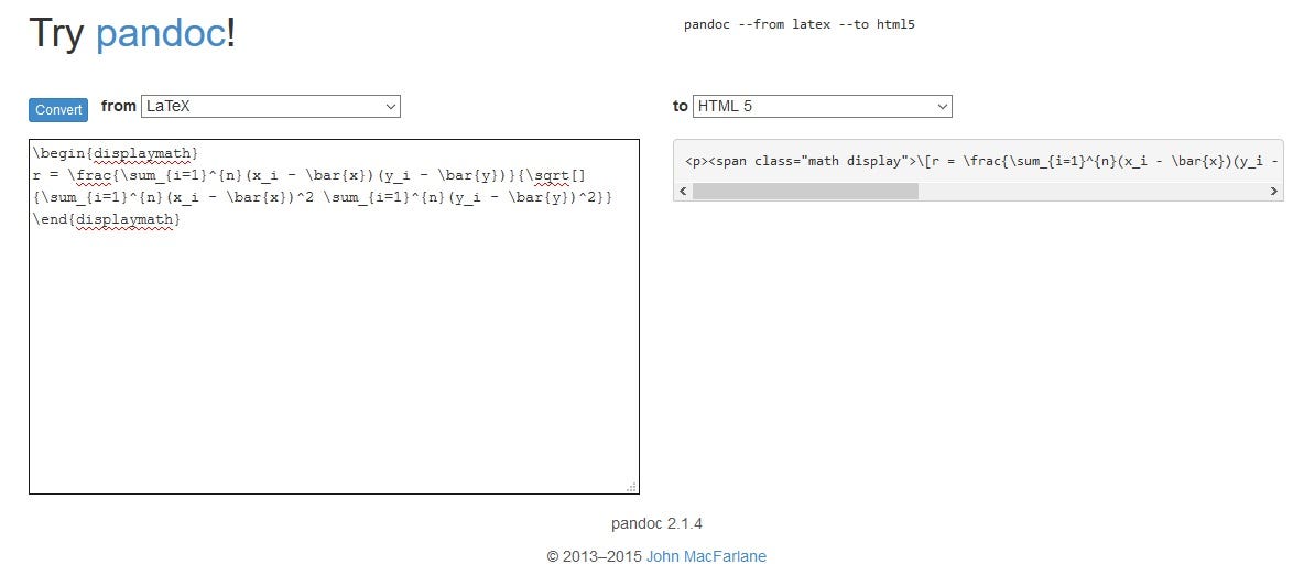 Pandoc latex to html online Pandoc latex to html online