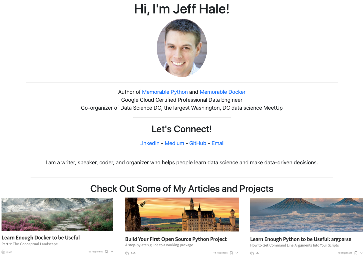Build A Portfolio Website In A Flash By Jeff Hale Towards Data Science