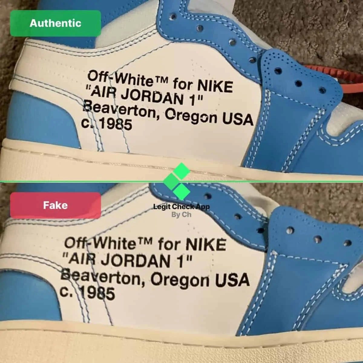 how to tell if off white jordan 1 unc is fake