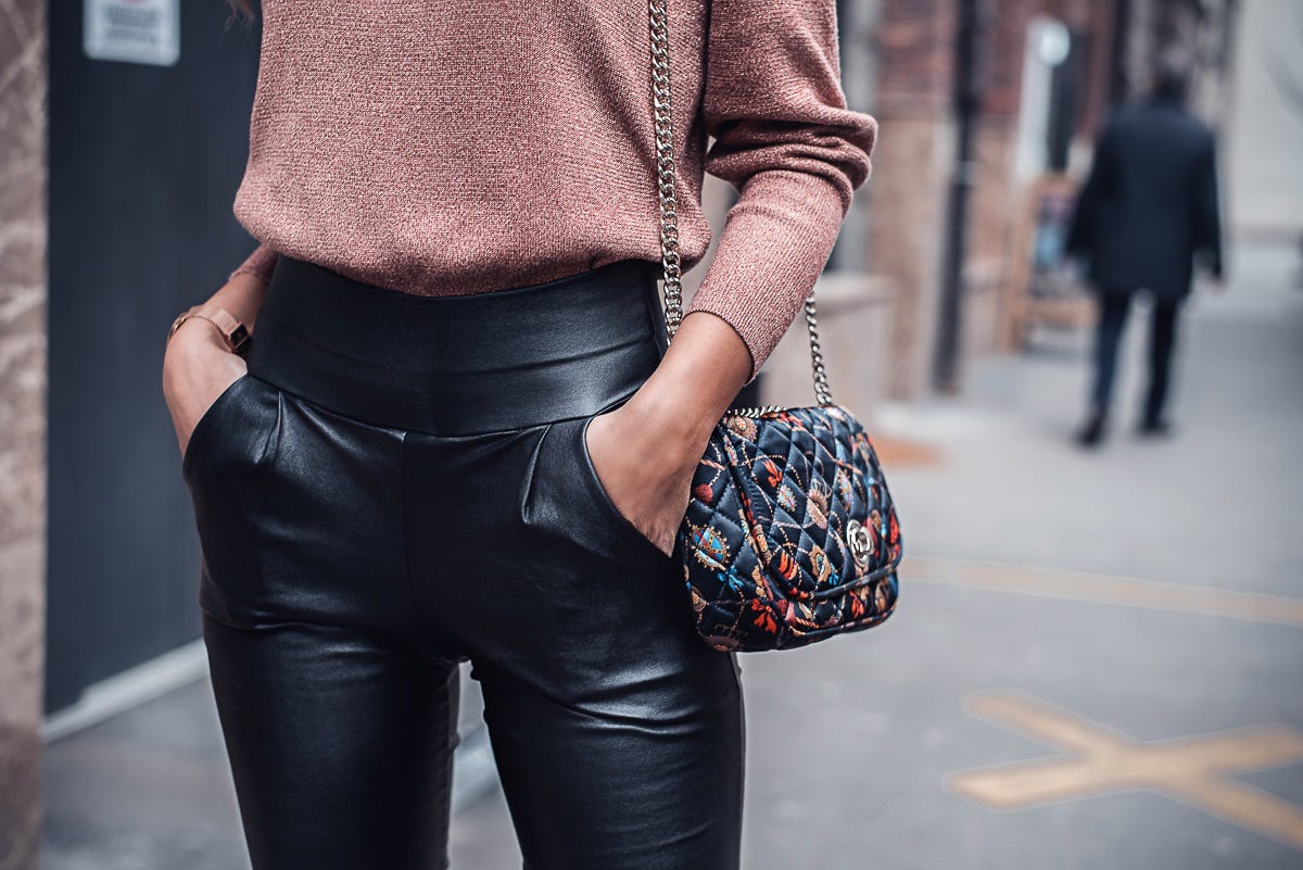 rose gold leather pants