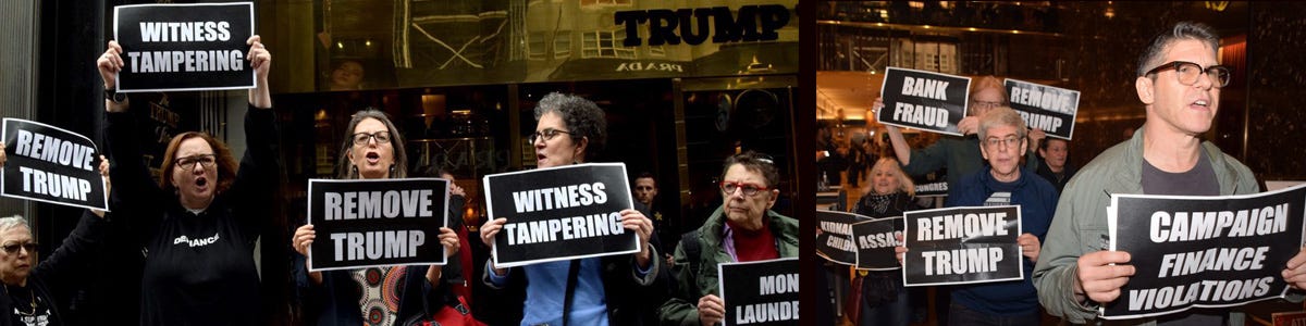 remove trump, other protest signs outside and inside trump tower