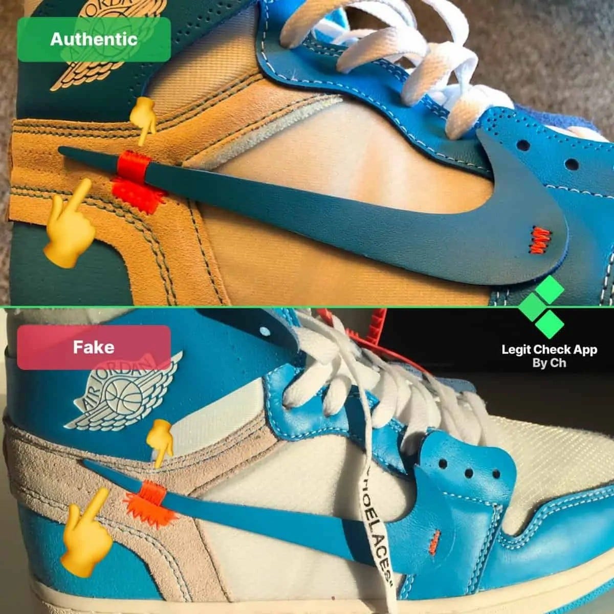 jordan 1 off white unc real vs fake