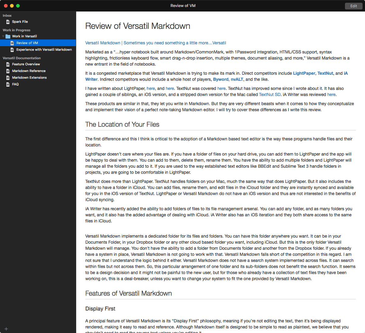 Versatil markdown table
