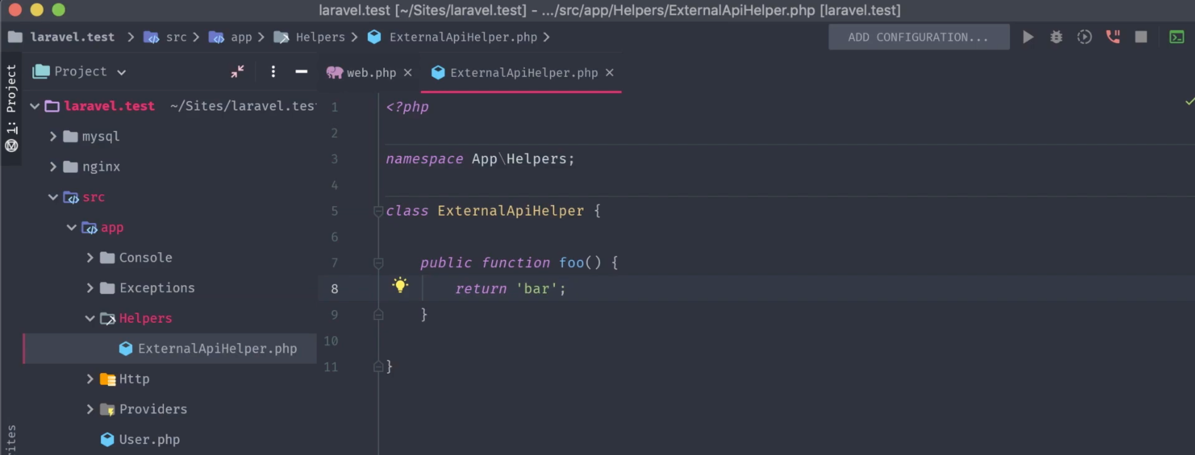 Our ExternalApiHelper class with a single foo() method