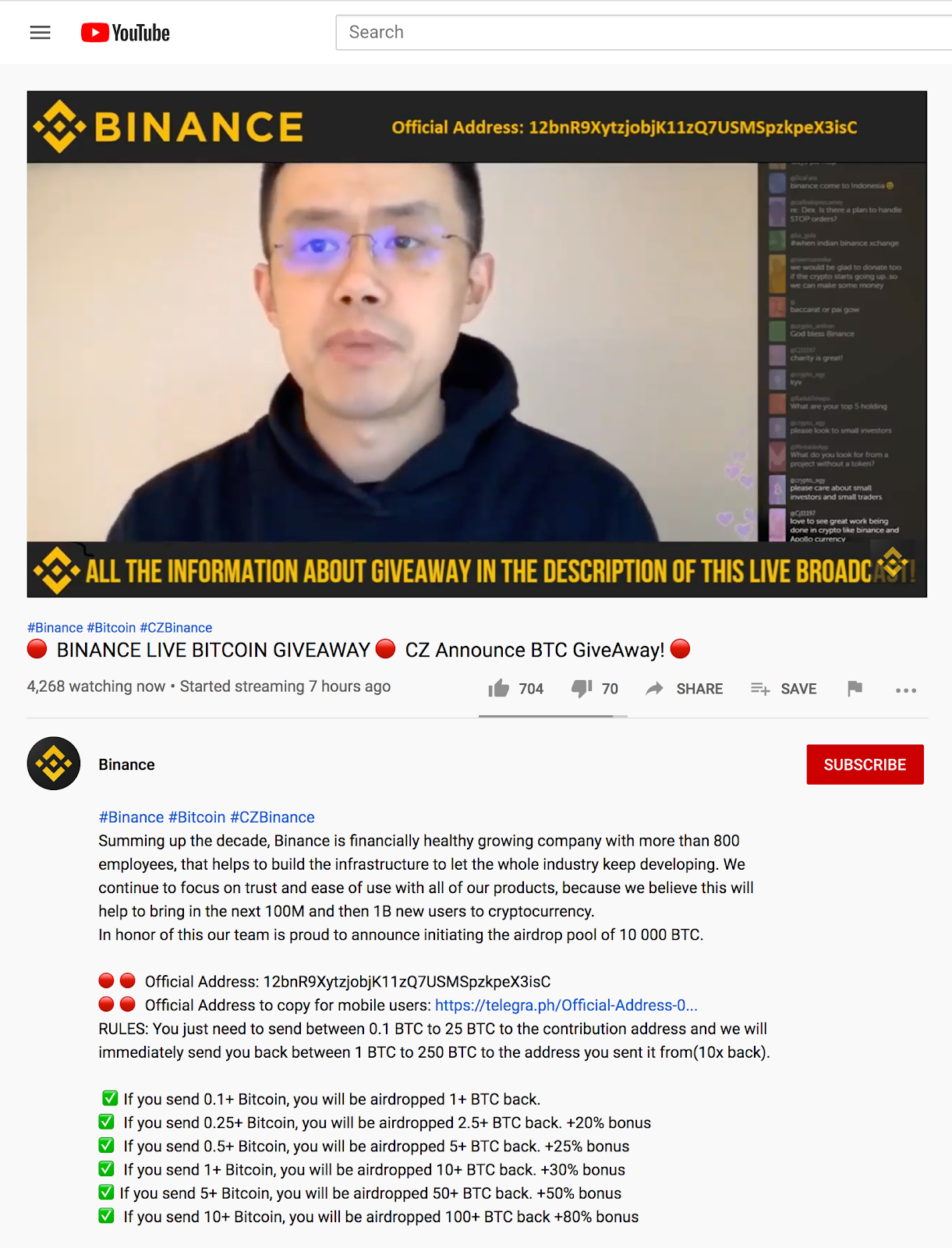 binance bitcoun giveaway scam