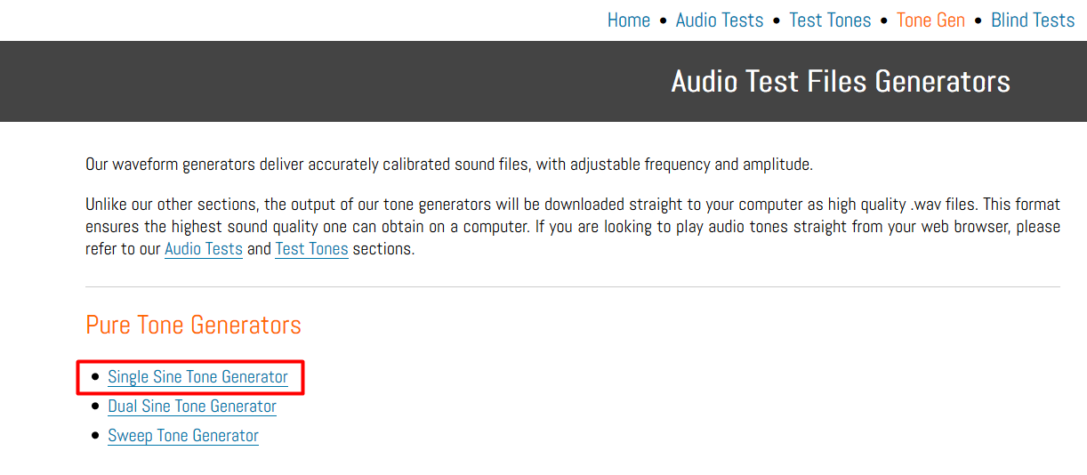 Audio test tone generator