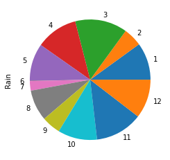 Pie chart of rainfall over 12 months
