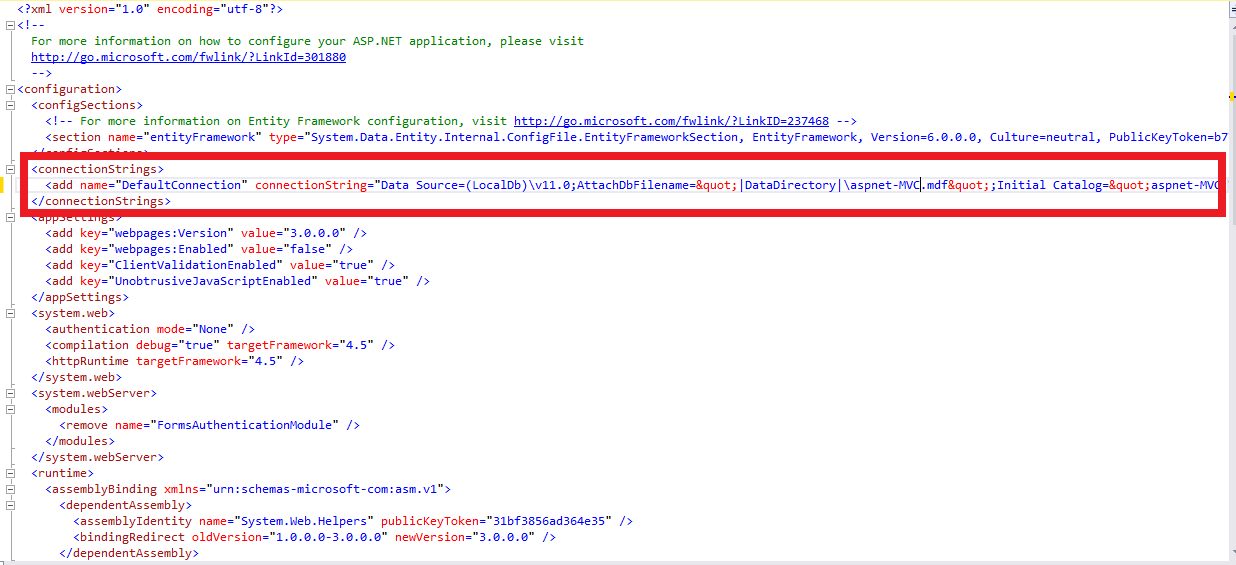 why connection string in web config