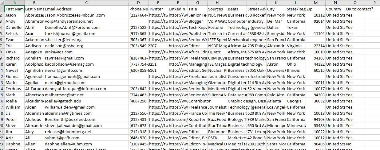 Media Contact List Download media contact lists sorted by by Casey