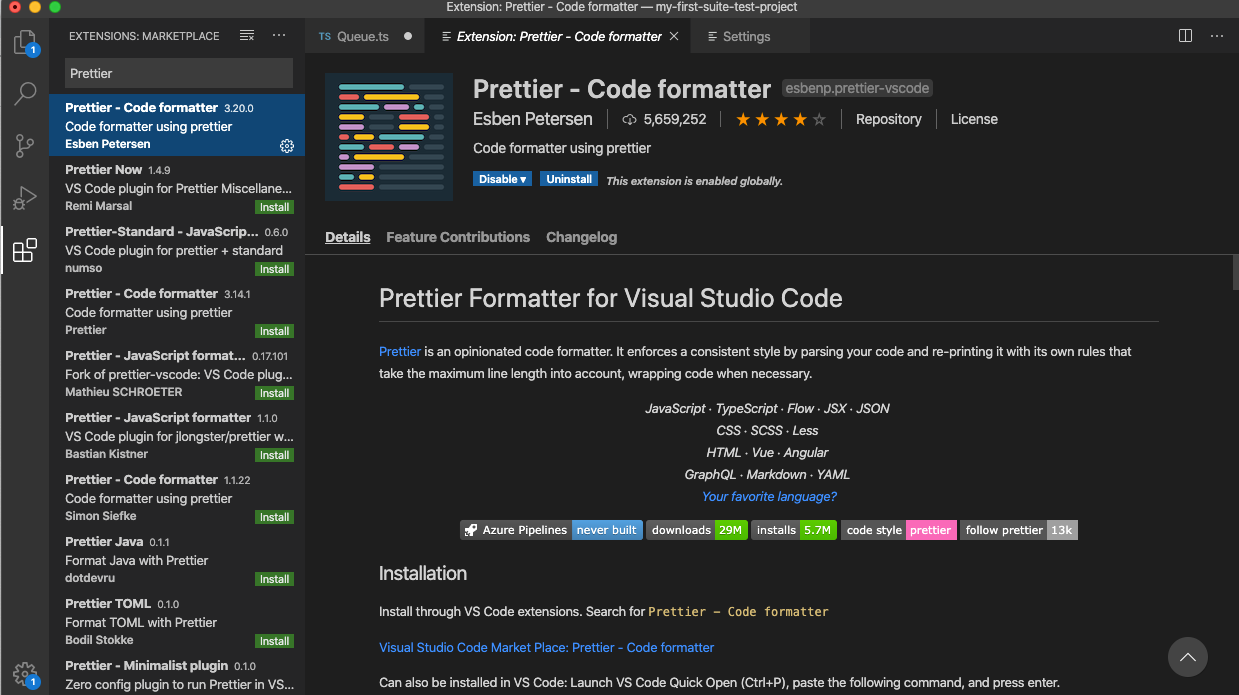 visual studio code auto format command