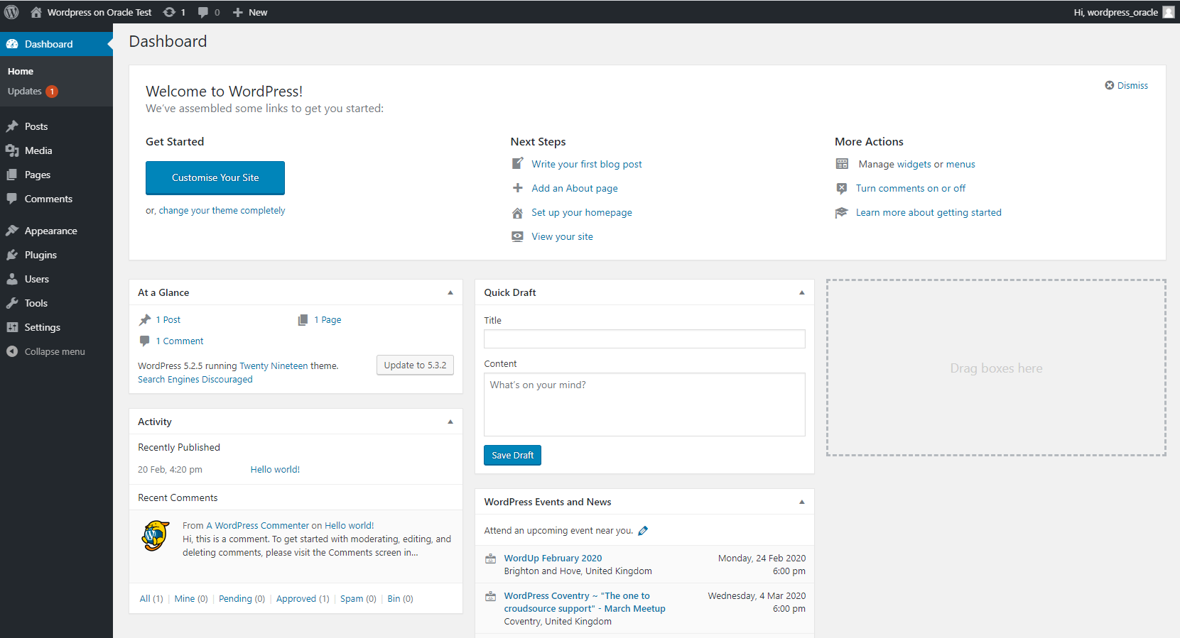 Image of admin page on WordPress