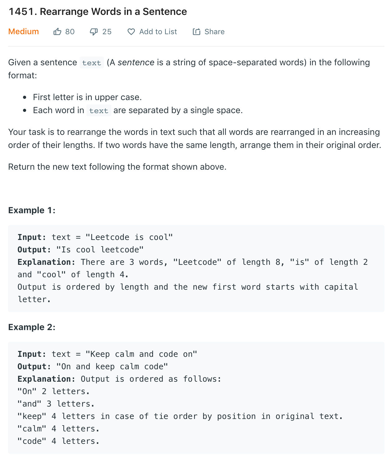 Leetcode 1451 Rearrange Words In A Sentence By Pierre Marie Poitevin Medium